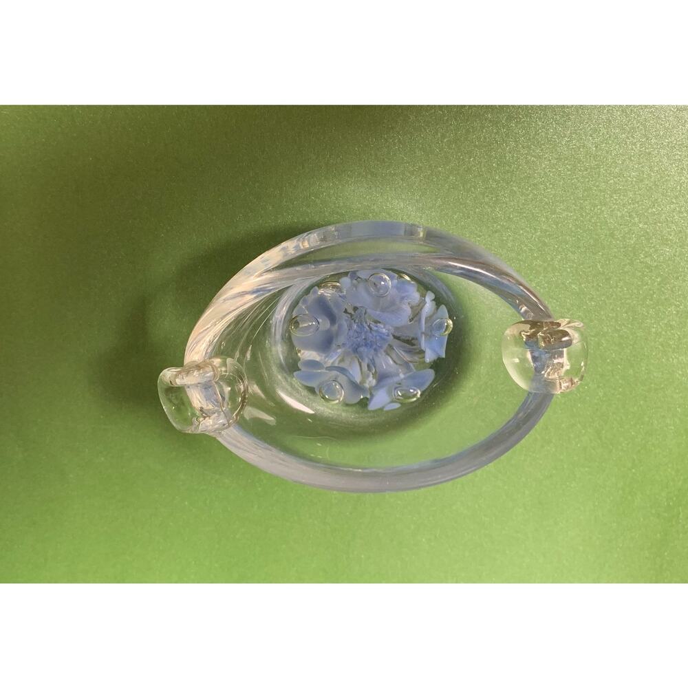 1960s Joe St. Clair Art Glass Ashtray Light Blue Flowers Floral